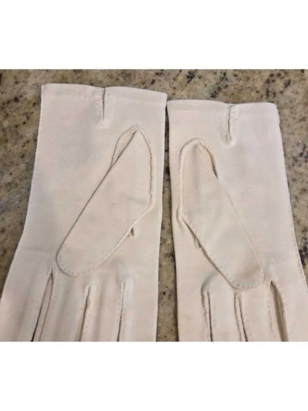 Vintage Womens Size S Cream Cotton Formal Short Gloves Chevron Look *hole